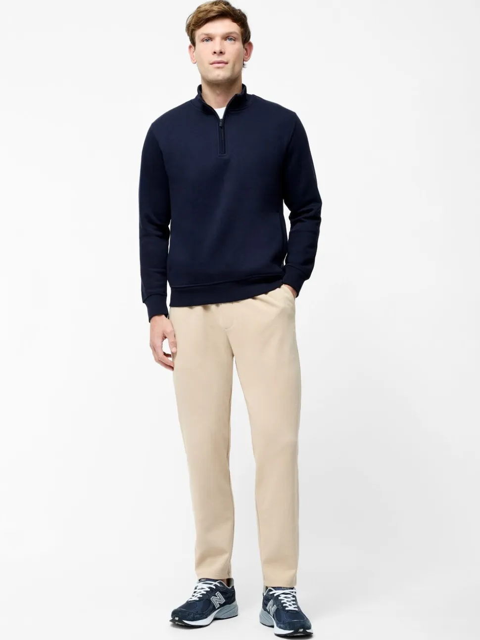 French Connection Blue Cotton Blend ¼ Zip Side Pockets Jumper