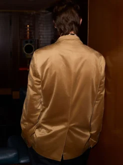 gold Regular Fit Double Breasted Velvet Blazer