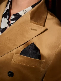 gold Regular Fit Double Breasted Velvet Blazer