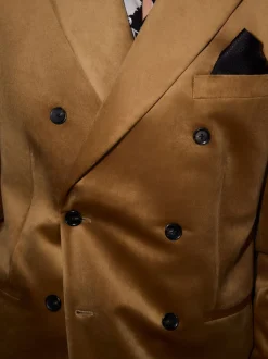 gold Regular Fit Double Breasted Velvet Blazer