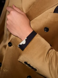 gold Regular Fit Double Breasted Velvet Blazer