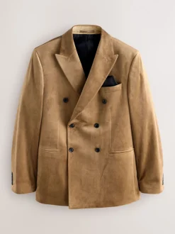 gold Regular Fit Double Breasted Velvet Blazer