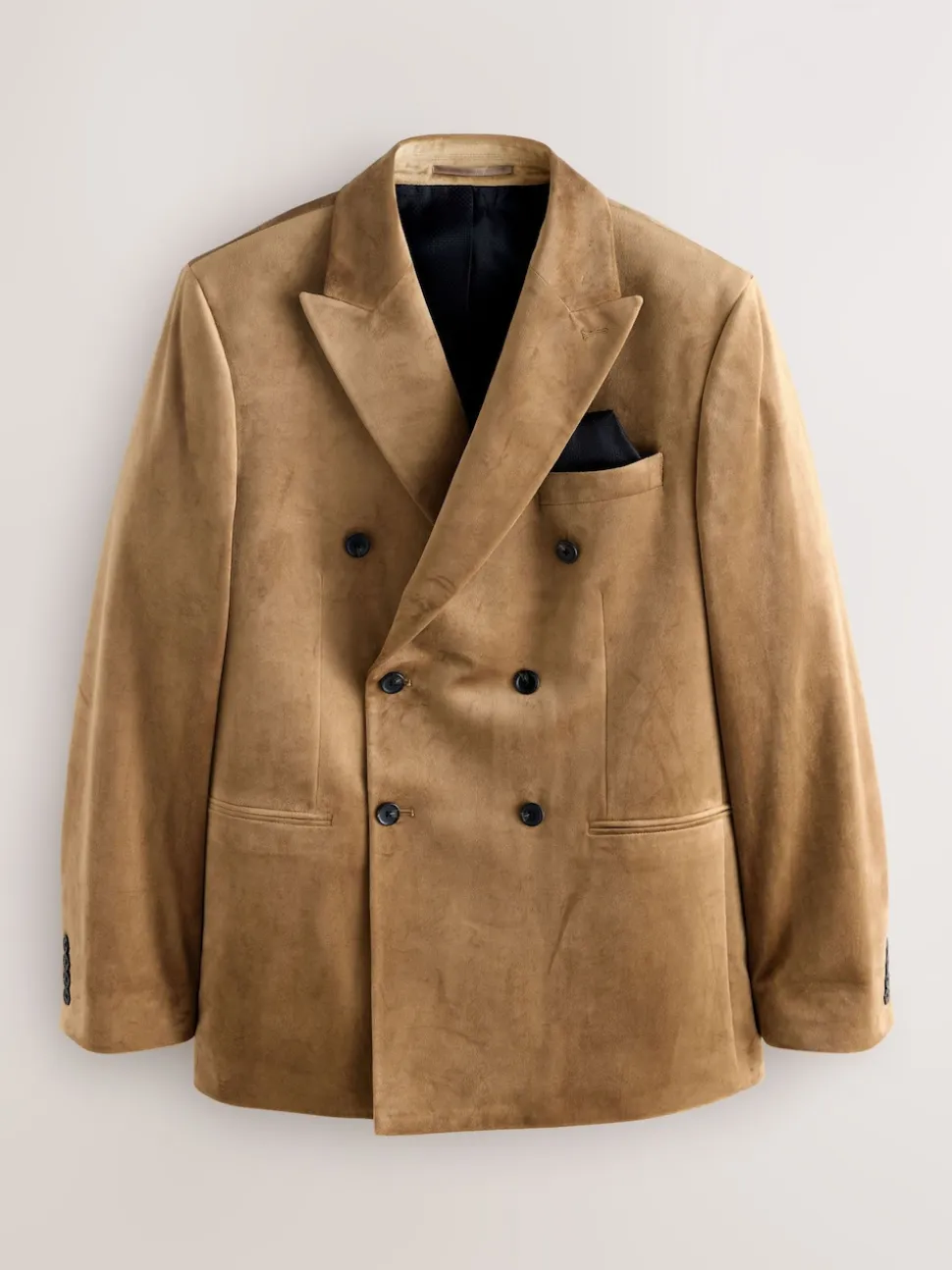 gold Regular Fit Double Breasted Velvet Blazer