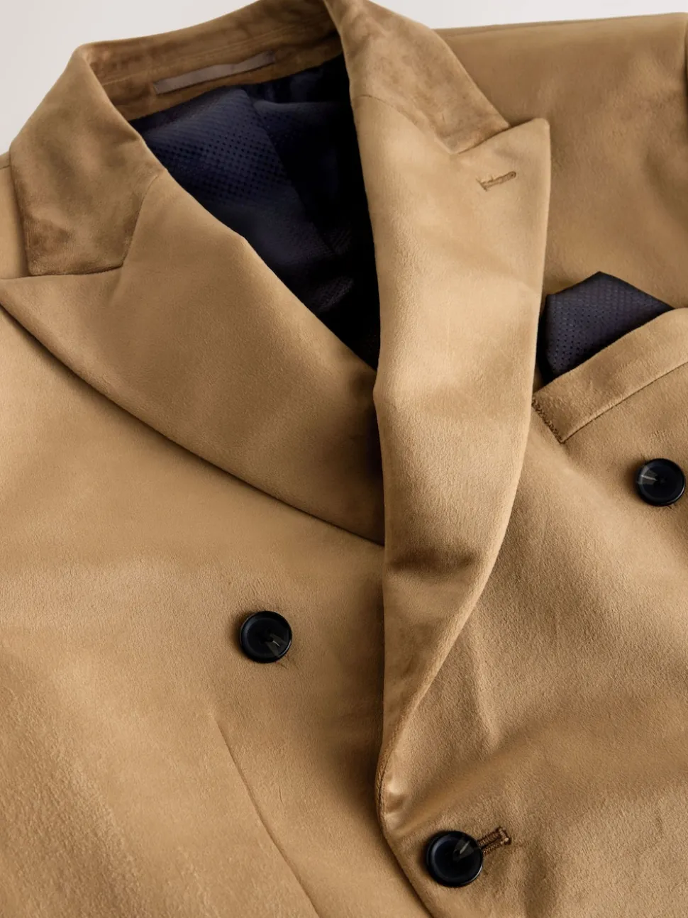 gold Regular Fit Double Breasted Velvet Blazer