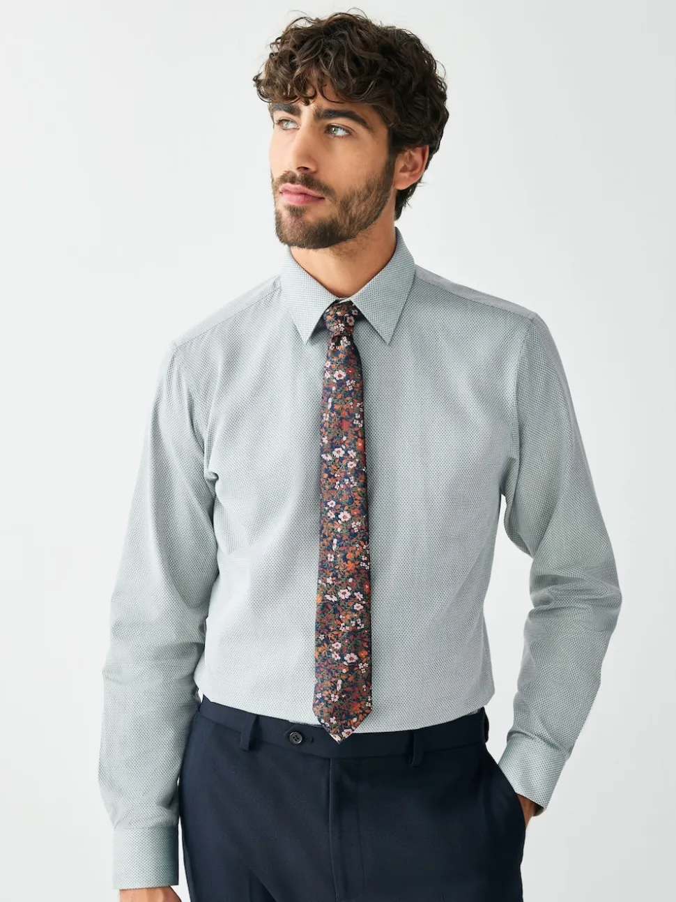 Green / Floral Regular Fit Shirt Tie and Pin Set