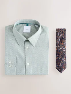 Green / Floral Regular Fit Shirt Tie and Pin Set