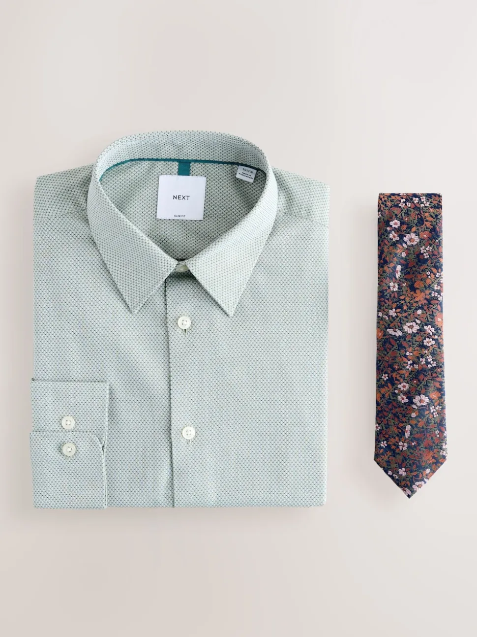 Green / Floral Regular Fit Shirt Tie and Pin Set