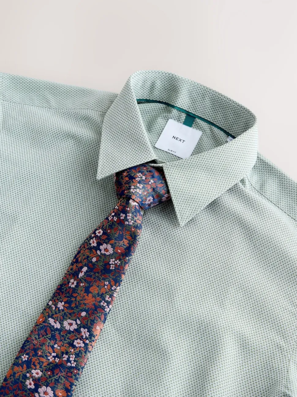 Green / Floral Regular Fit Shirt Tie and Pin Set