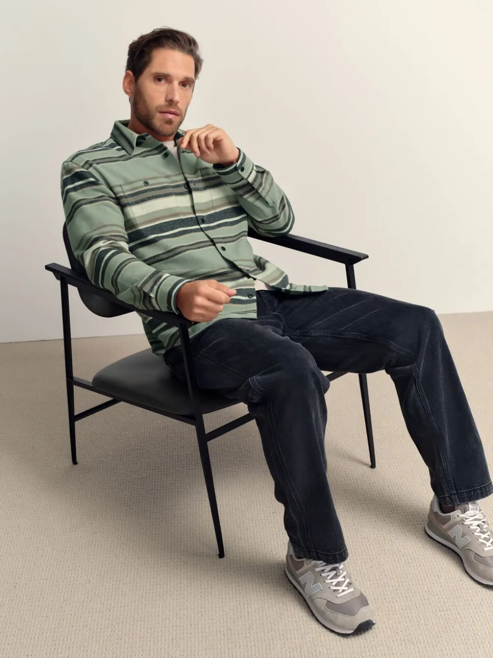 Green Brushed Stripe Long Sleeve Shirt
