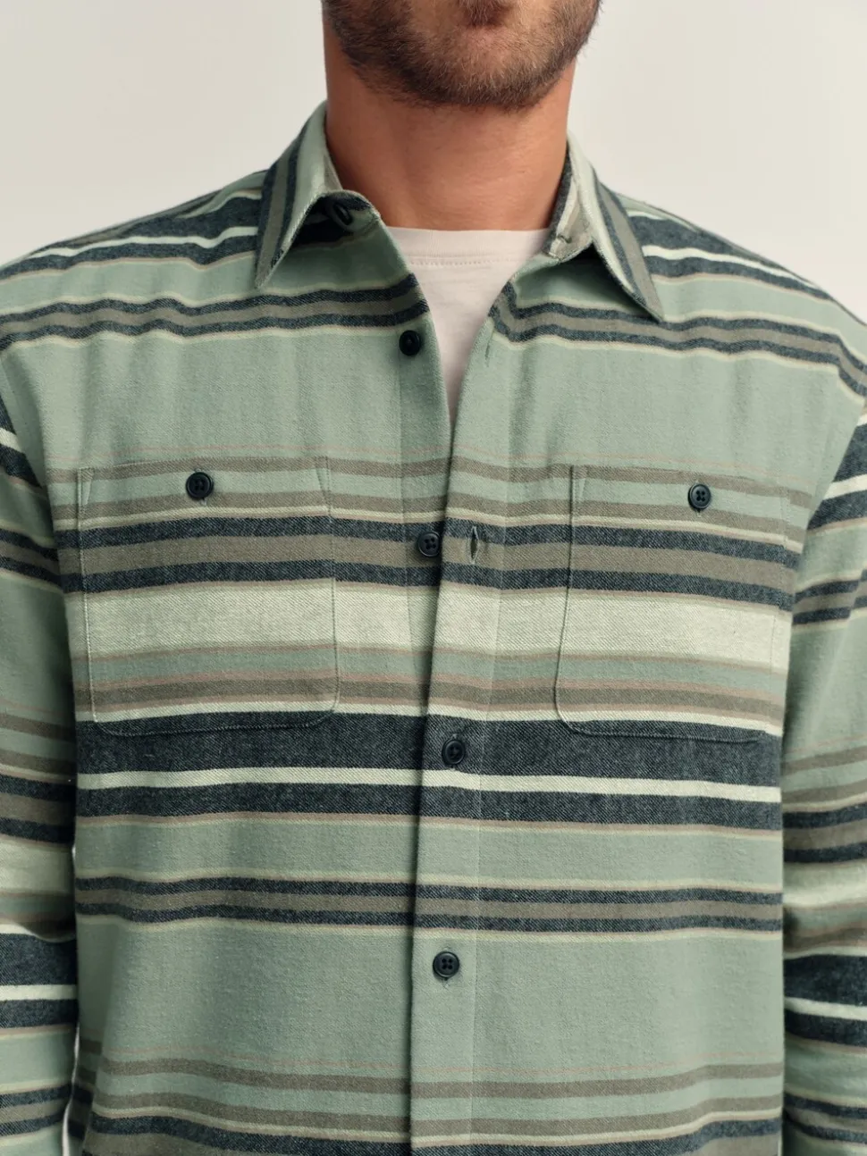 Green Brushed Stripe Long Sleeve Shirt