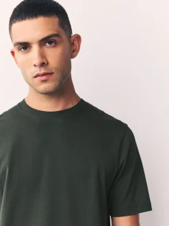 Green Dark Regular Fit Essential Crew Neck Cotton T-Shirt
