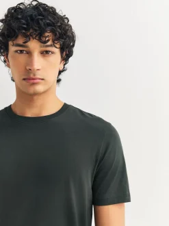 Green Dark Slim Fit Essential Crew Neck Cotton T-Shirt
