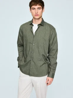 Green Gingham Regular Fit N.Premium Long Sleeve Smart Shirt