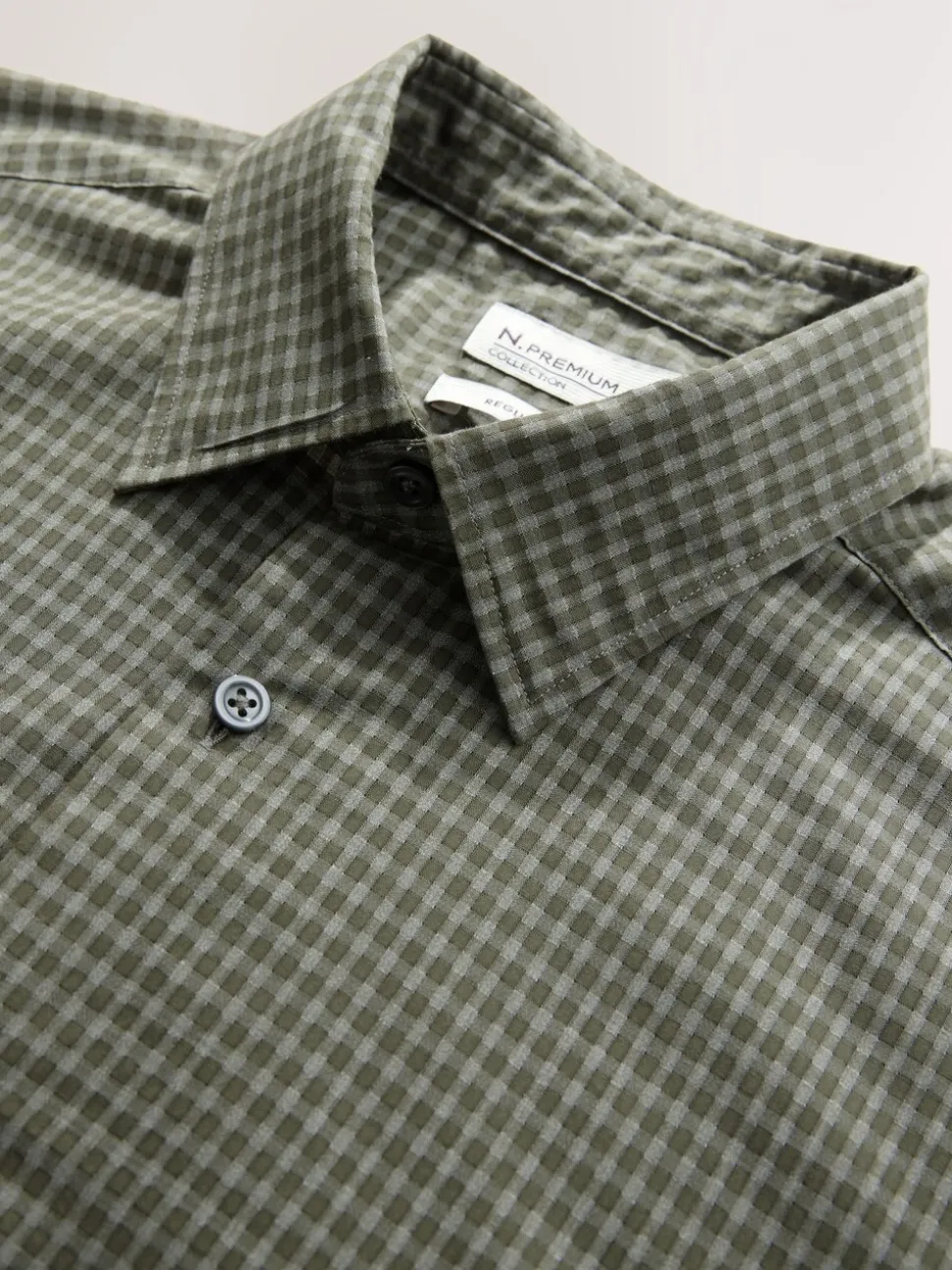 Green Gingham Regular Fit N.Premium Long Sleeve Smart Shirt