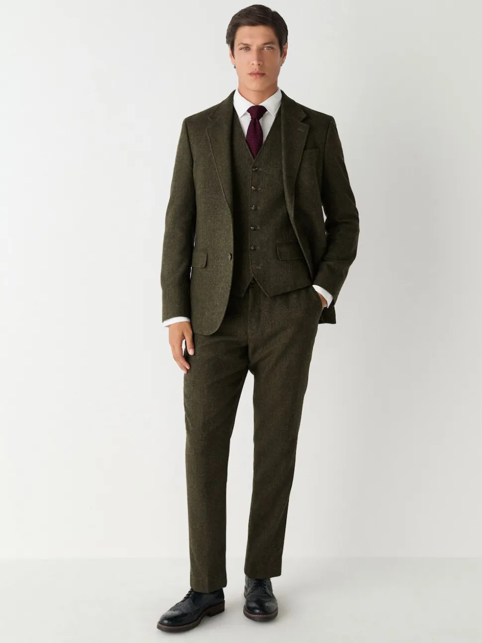 Green Herringbone Wool Blend Suit Waistcoast
