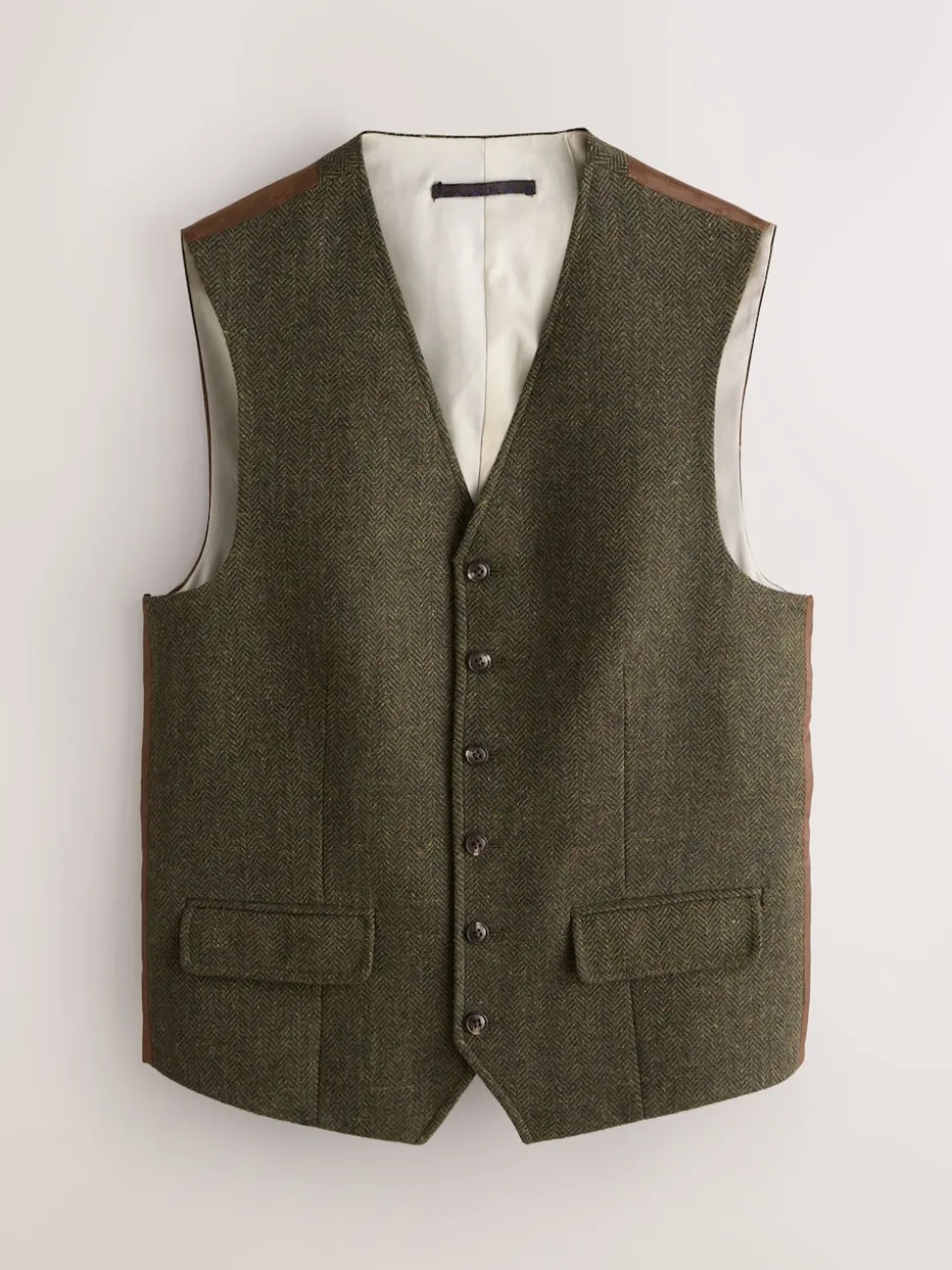 Green Herringbone Wool Blend Suit Waistcoast