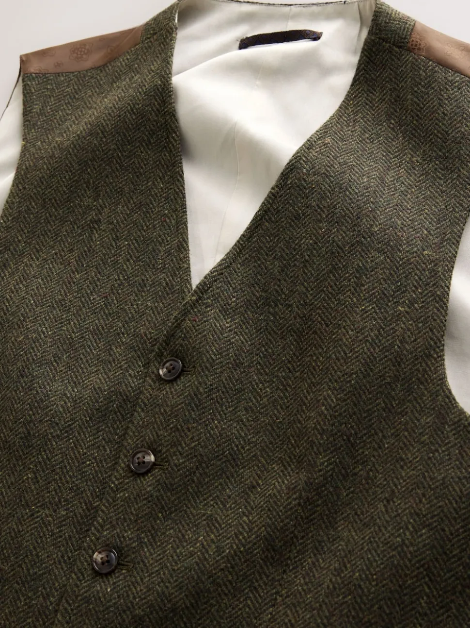 Green Herringbone Wool Blend Suit Waistcoast