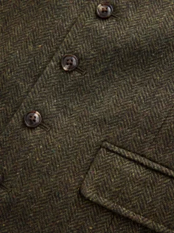 Green Herringbone Wool Blend Suit Waistcoast