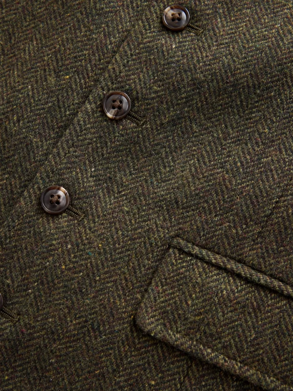 Green Herringbone Wool Blend Suit Waistcoast