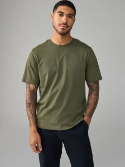 Green Khaki Regular Fit Essential Crew Neck Cotton T-Shirt
