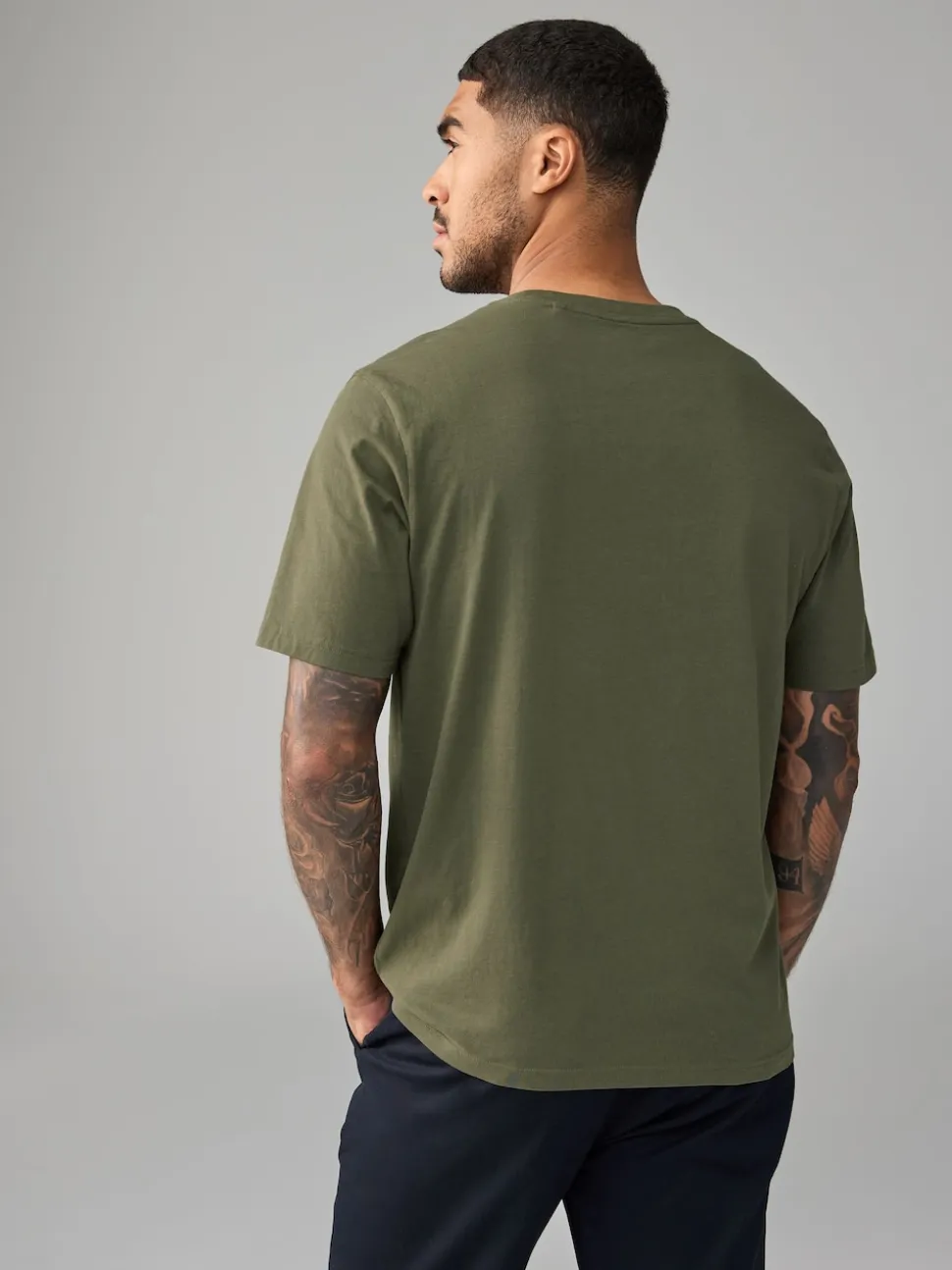 Green Khaki Regular Fit Essential Crew Neck Cotton T-Shirt