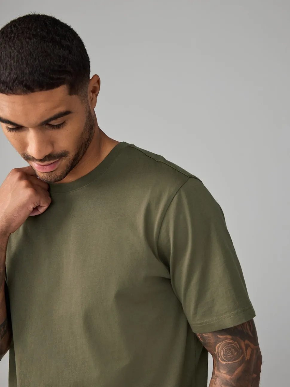 Green Khaki Regular Fit Essential Crew Neck Cotton T-Shirt