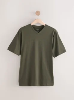 Green Khaki Regular Fit Essential V-Neck T-Shirt