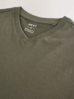 Green Khaki Regular Fit Essential V-Neck T-Shirt