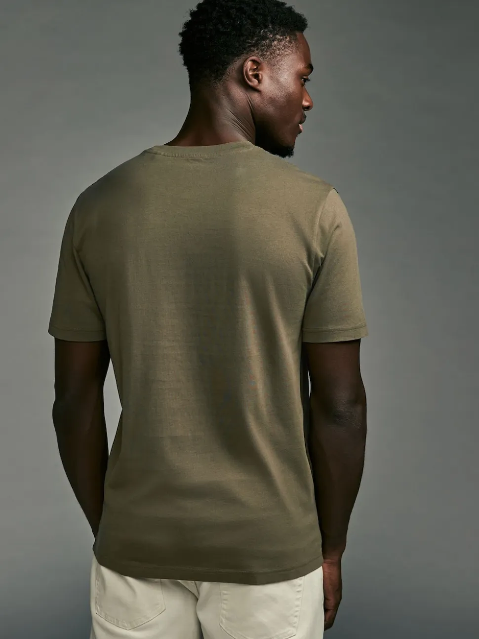 Green Khaki Slim Fit Essential Crew Neck Cotton T-Shirt