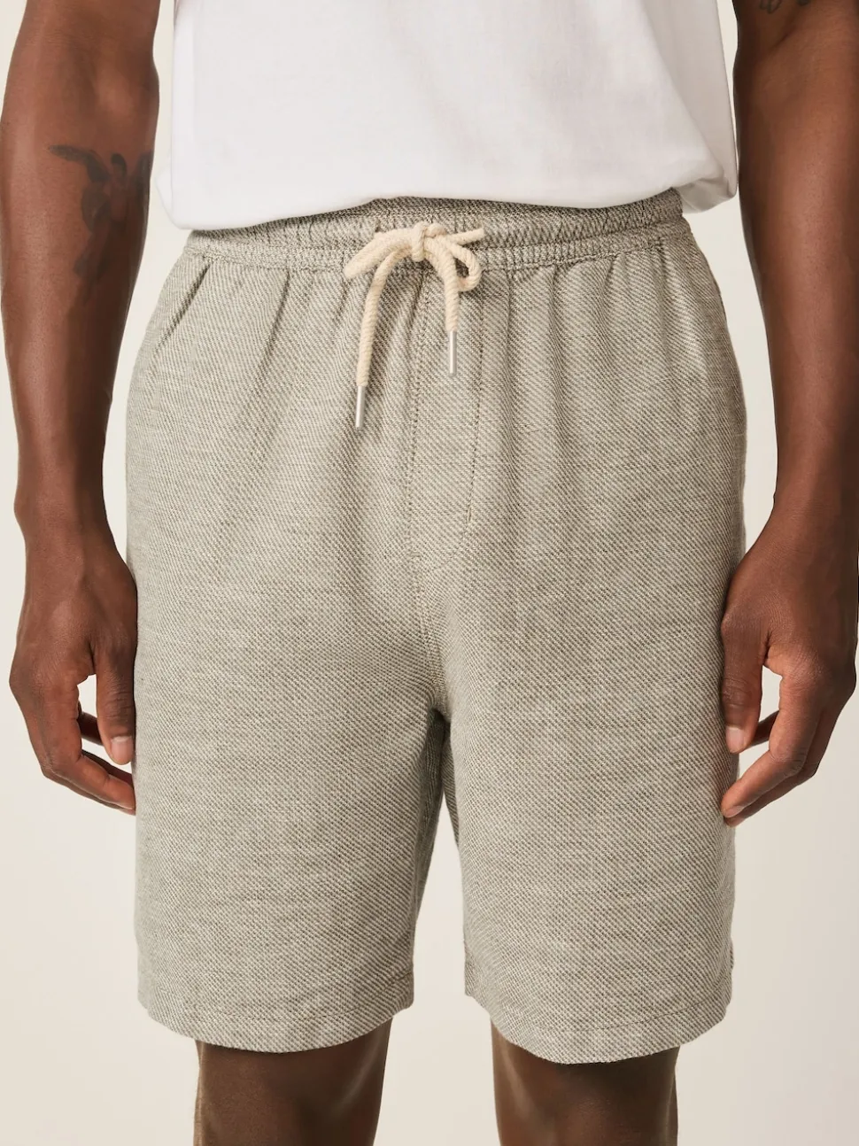 Green Linen Blend Elasticated Waist Shorts