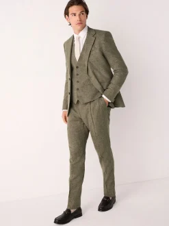 Green Linen Blend Suit Waistcoat