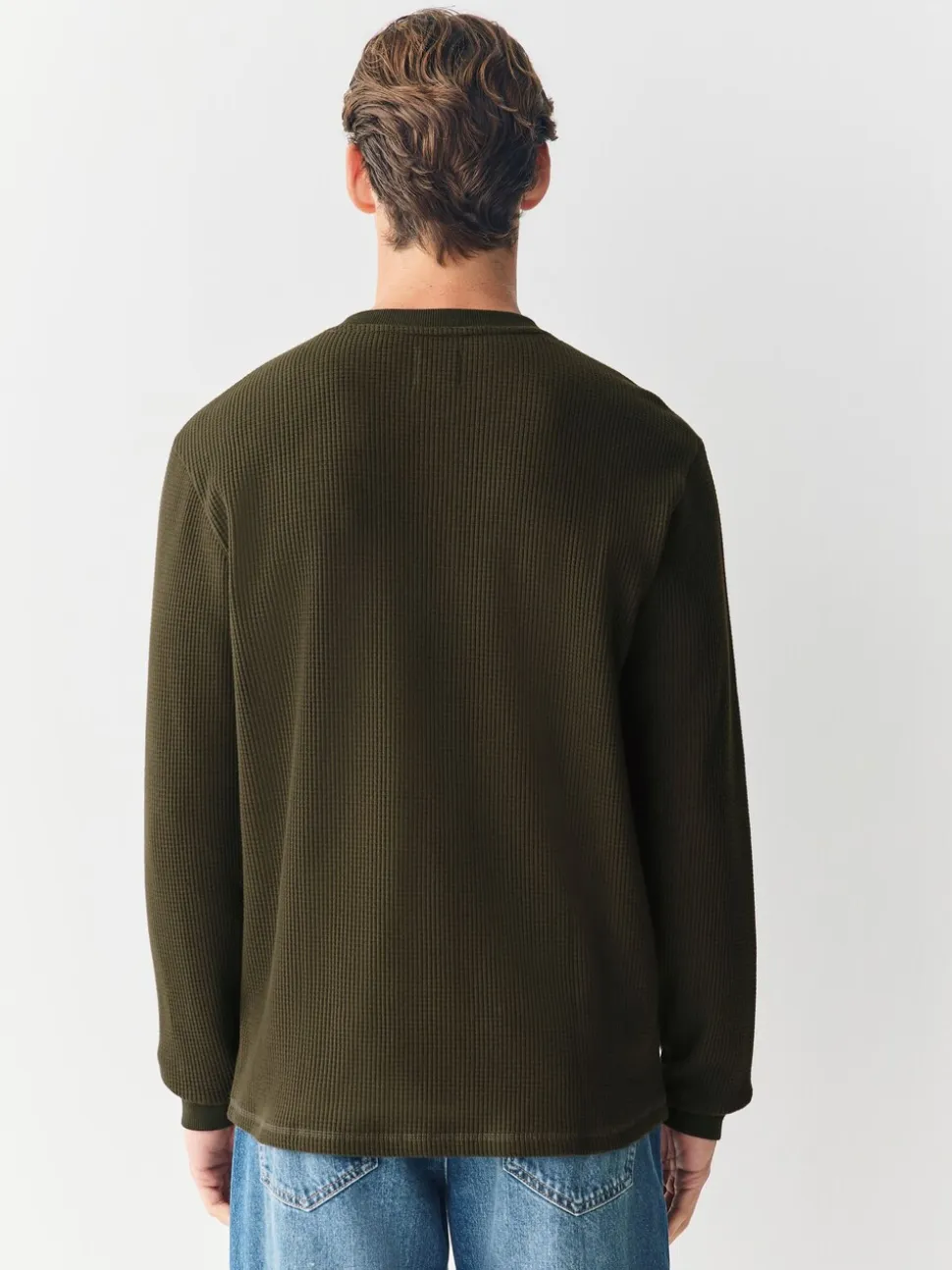 Green Long Sleeve Grandad Collar T-Shirt