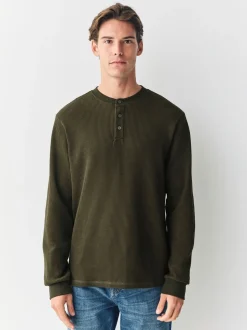 Green Long Sleeve Grandad Collar T-Shirt