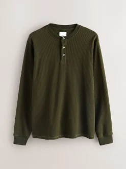 Green Long Sleeve Grandad Collar T-Shirt