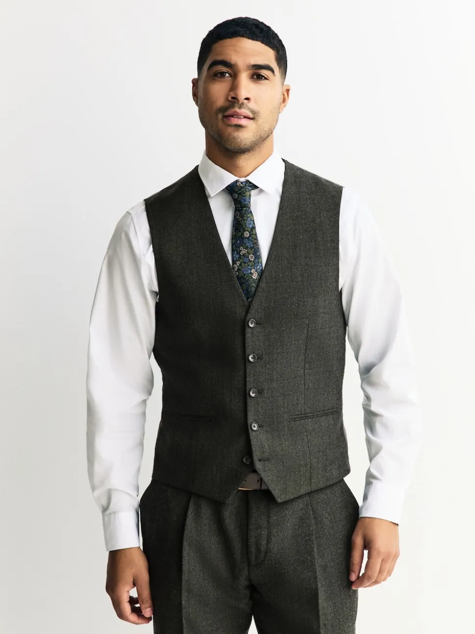 Green Merino Wool Blend Suit Waistcoat