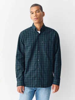 Green Micro Blackwatch Regular Fit Easy Iron Button Down Oxford Shirt