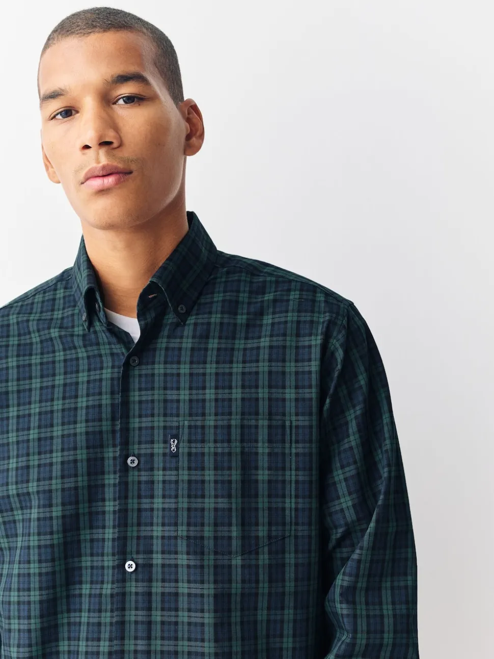 Green Micro Blackwatch Regular Fit Easy Iron Button Down Oxford Shirt