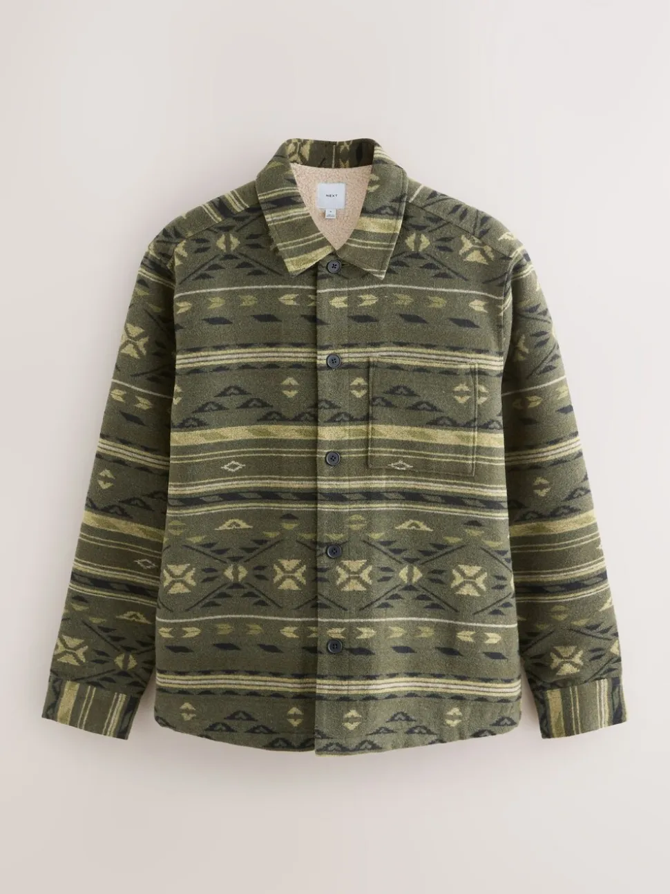 Green Navajo Style Borg Lined Shacket