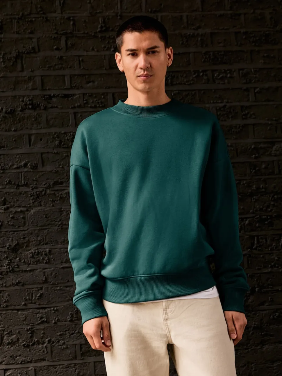 Green Oversized Heavyweight Cotton Rich Crew Neck Sweatshirt