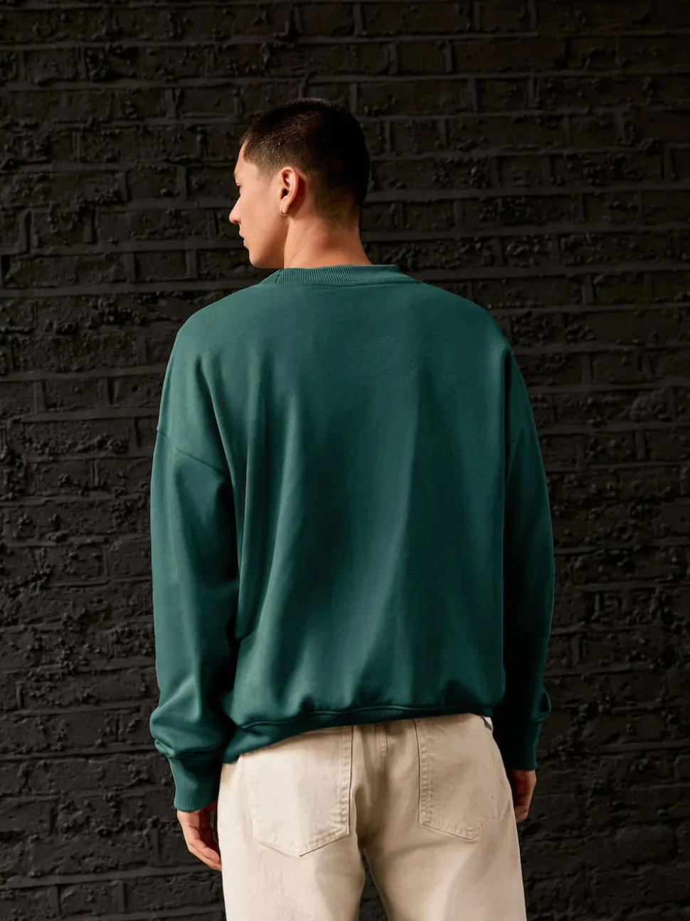 Green Oversized Heavyweight Cotton Rich Crew Neck Sweatshirt