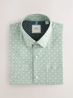 Green Palm Print Easy Iron With Short Sleeve Oxford Shirt