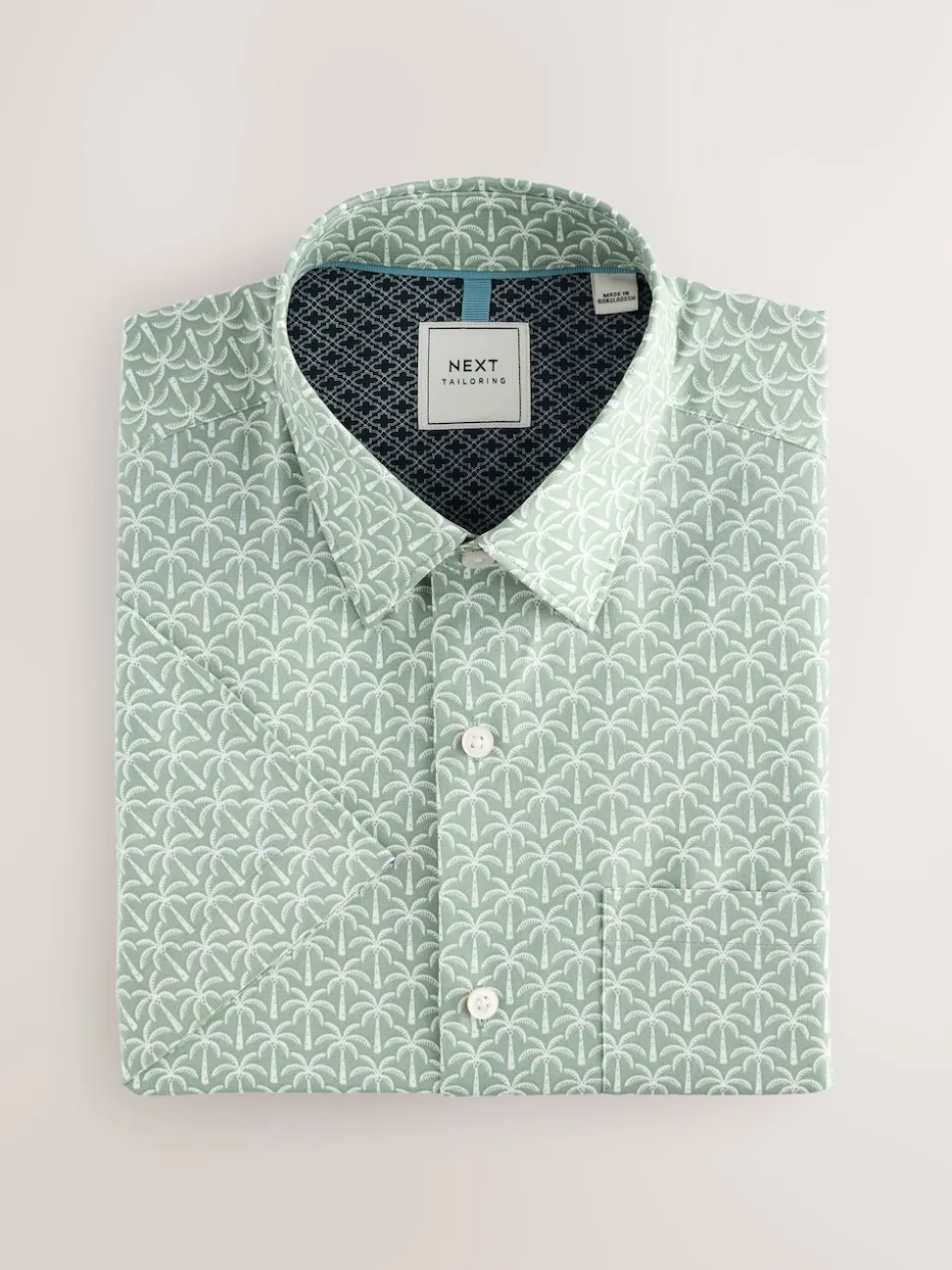 Green Palm Print Easy Iron With Short Sleeve Oxford Shirt