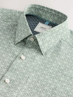 Green Palm Print Easy Iron With Short Sleeve Oxford Shirt