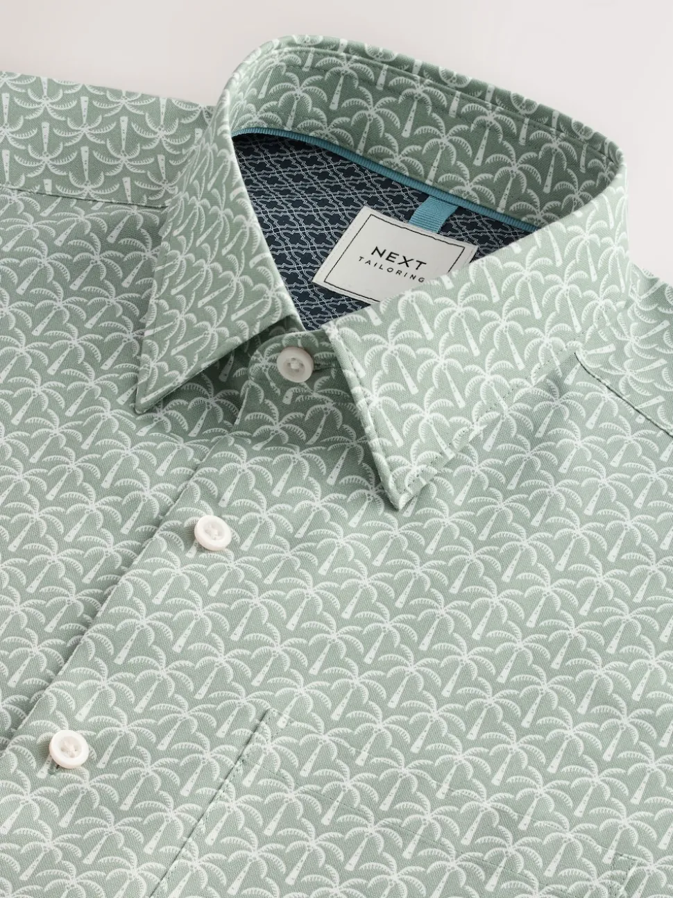 Green Palm Print Easy Iron With Short Sleeve Oxford Shirt
