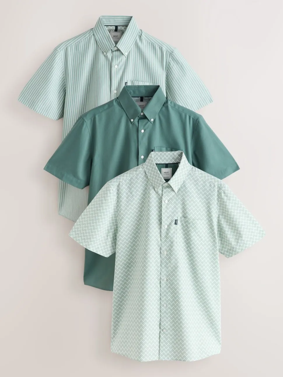 Green Print/Plains Regular Fit Easy Iron Oxford Shirts 3 Pack