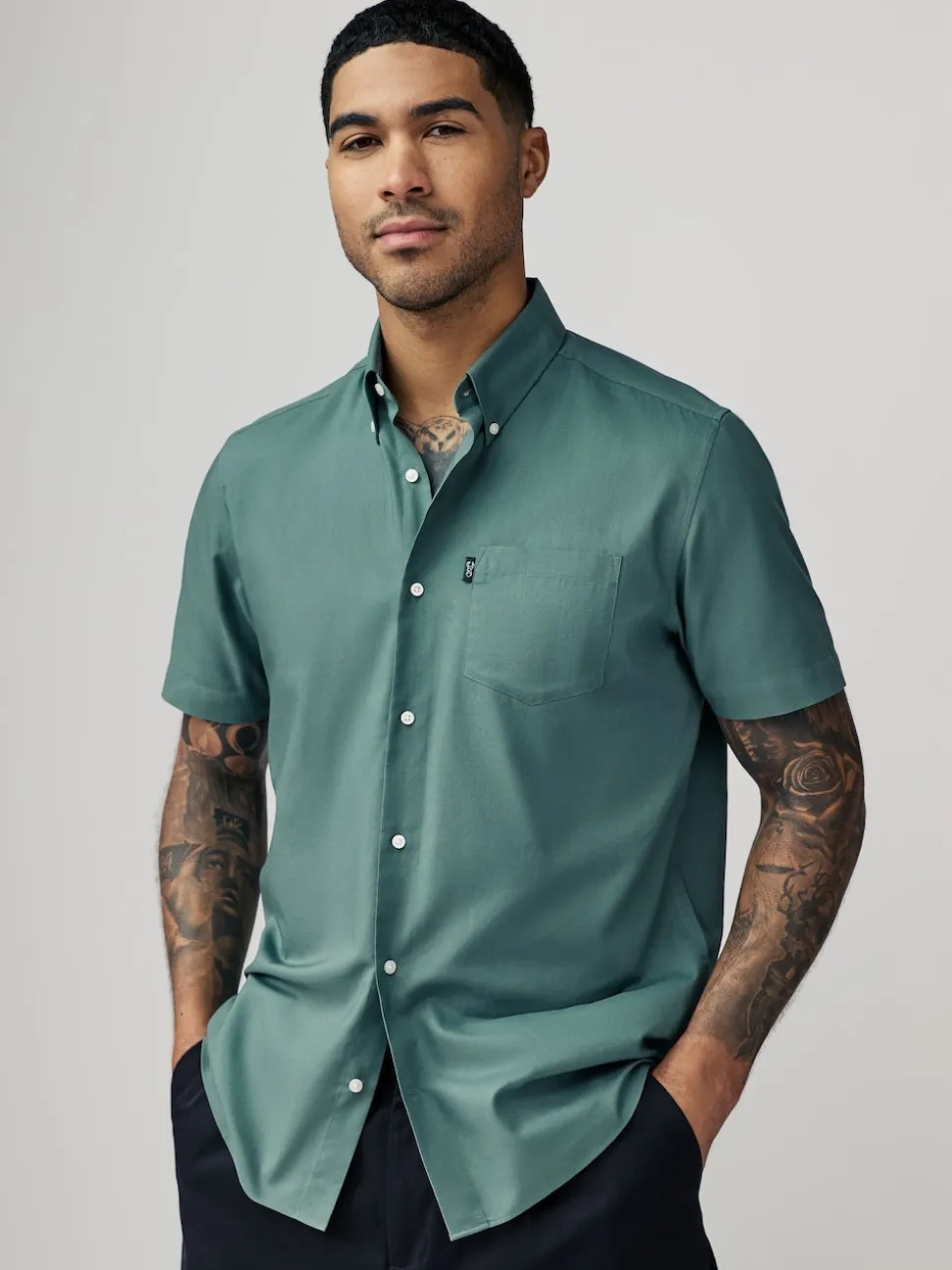 Green Print/Plains Regular Fit Easy Iron Oxford Shirts 3 Pack