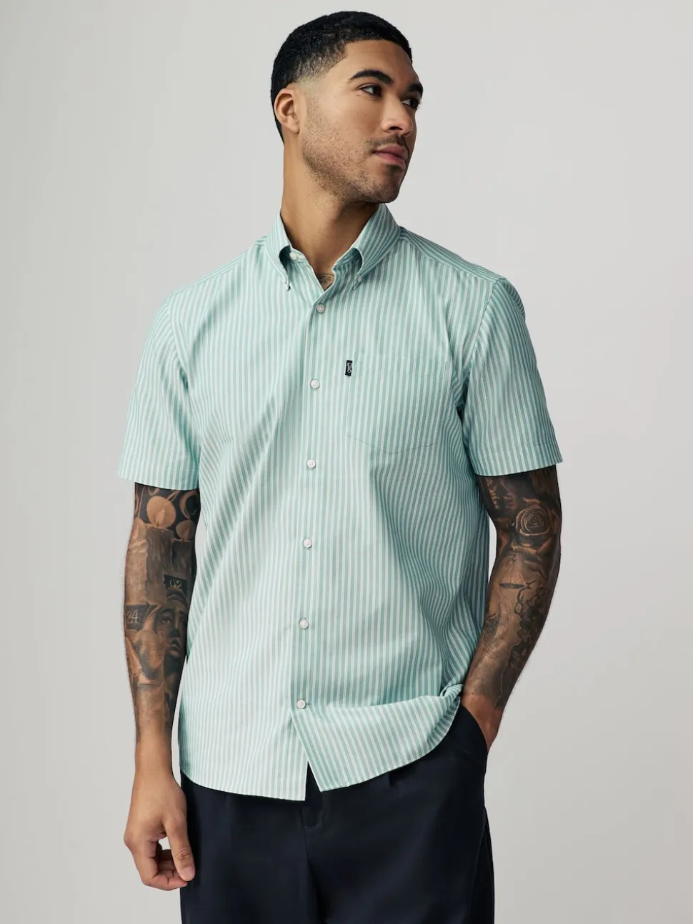 Green Print/Plains Regular Fit Easy Iron Oxford Shirts 3 Pack