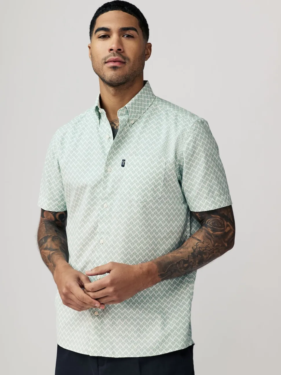 Green Print/Plains Regular Fit Easy Iron Oxford Shirts 3 Pack