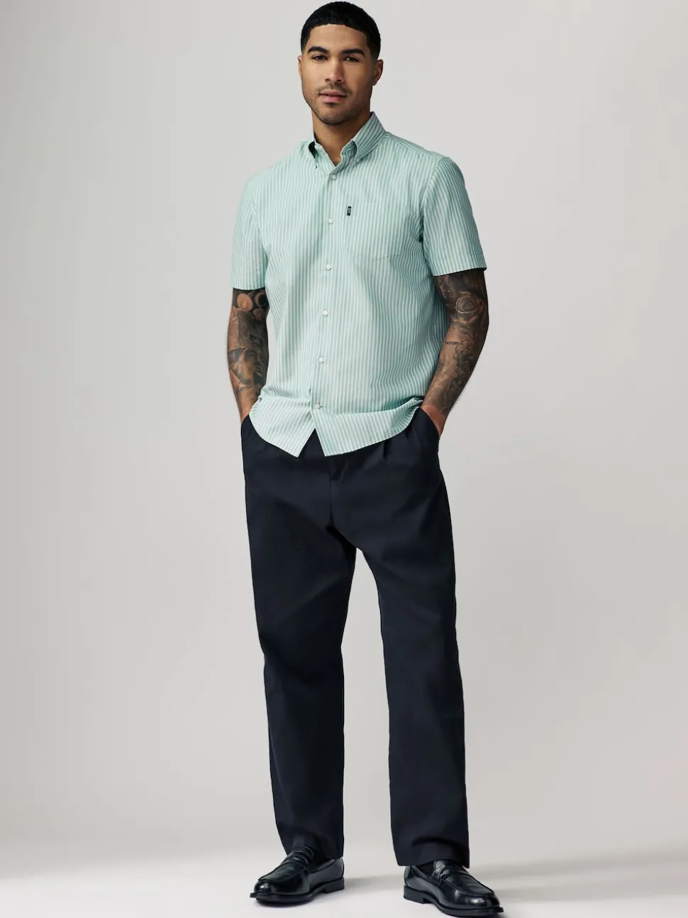 Green Print/Plains Regular Fit Easy Iron Oxford Shirts 3 Pack