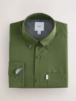 Green Regular Fit Button Down Easy Iron Oxford Shirt